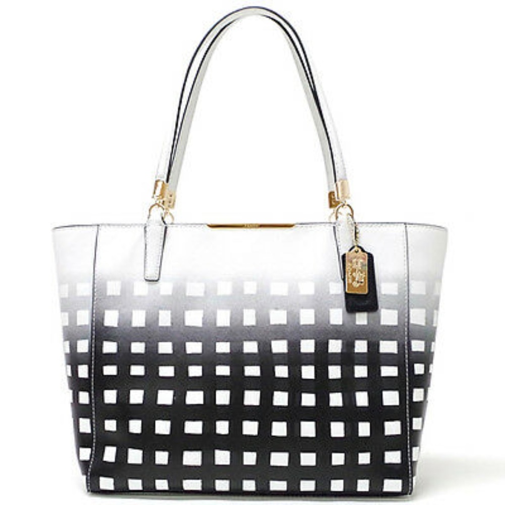 Coach Madison East West Tote Black & White Leather Brand New With Tags